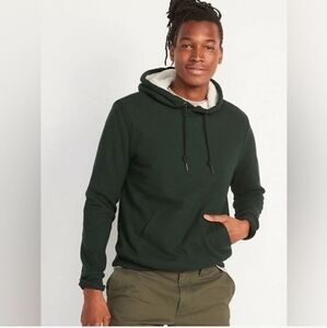 NWT Mens Old Navy Green Sherpa-Lined Ribbed Pullover Hoodie for Men Small